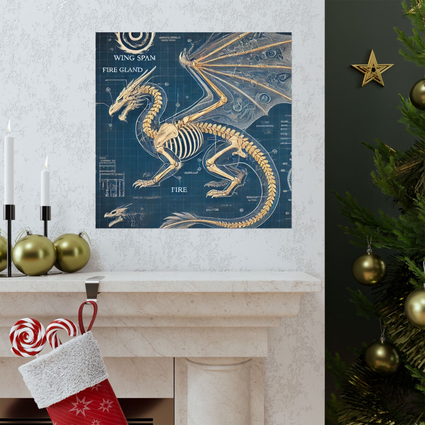 Dragon Anatomy Blueprint Poster | Vintage Fantasy Wall Art