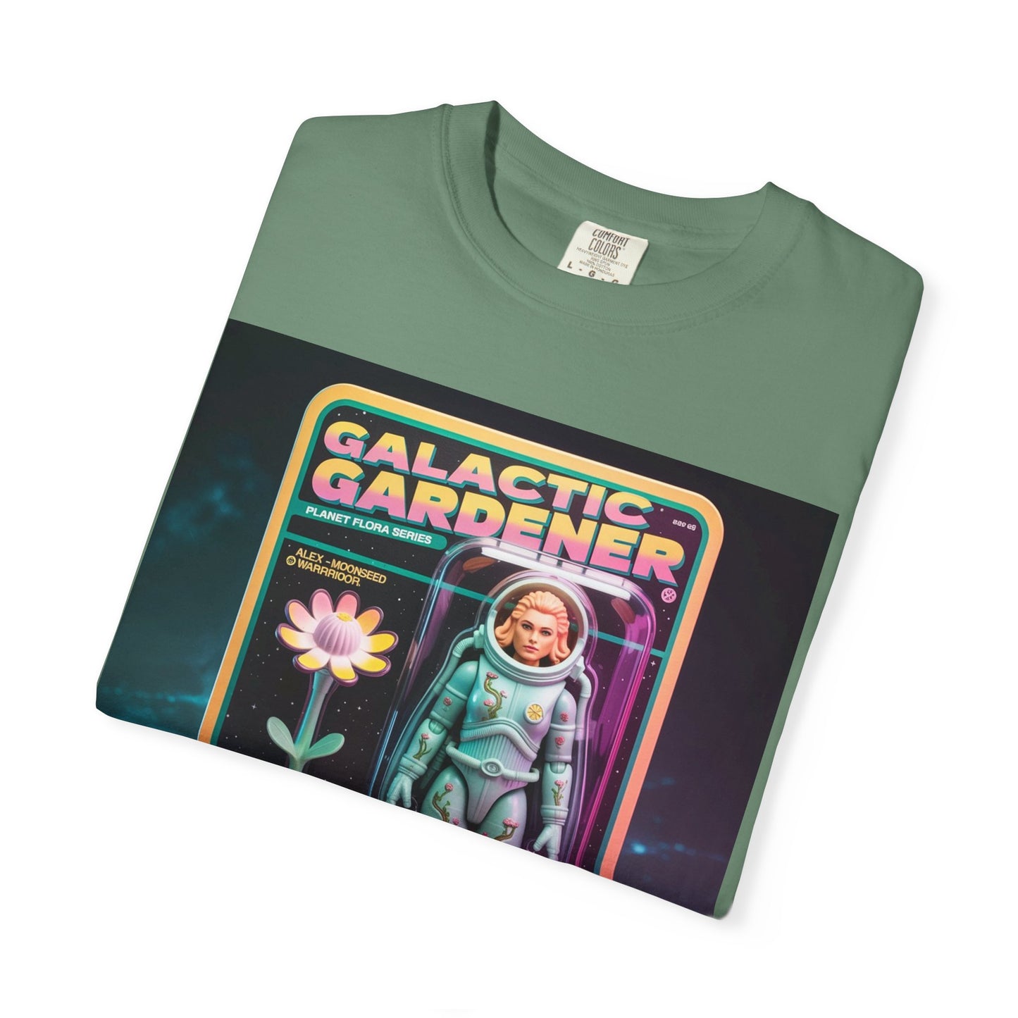 Galactic Gardener Action Figure Tee – Custom Name & Date – Retro Sci-Fi Surreal Shirt – Alex Moonseed Warrior Est. 1987 – Limited Edition Toy Box Design