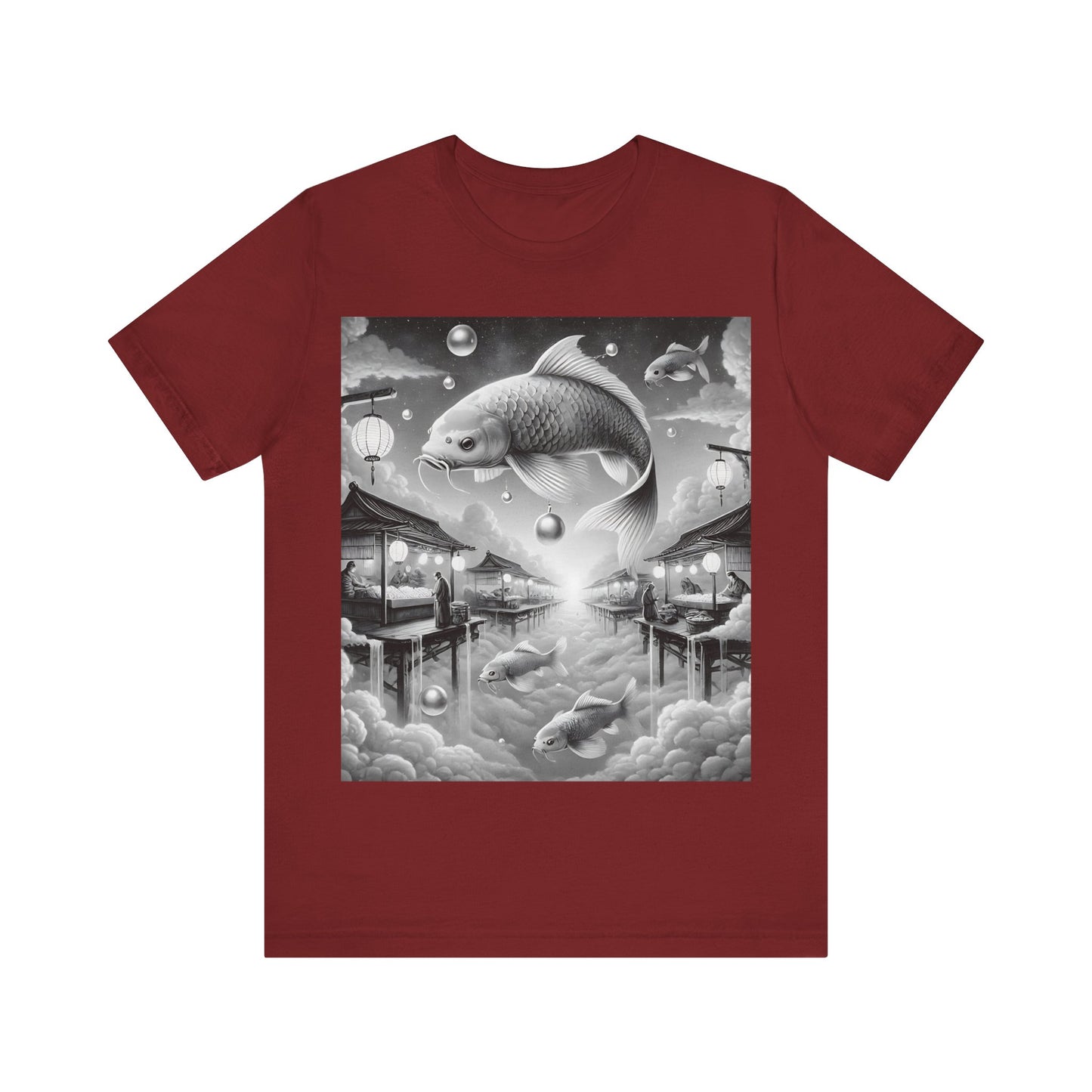 Cloud Fish Market T-Shirt – Surreal Dreamscape Tee | Whimsical Fantasy Art Shirt