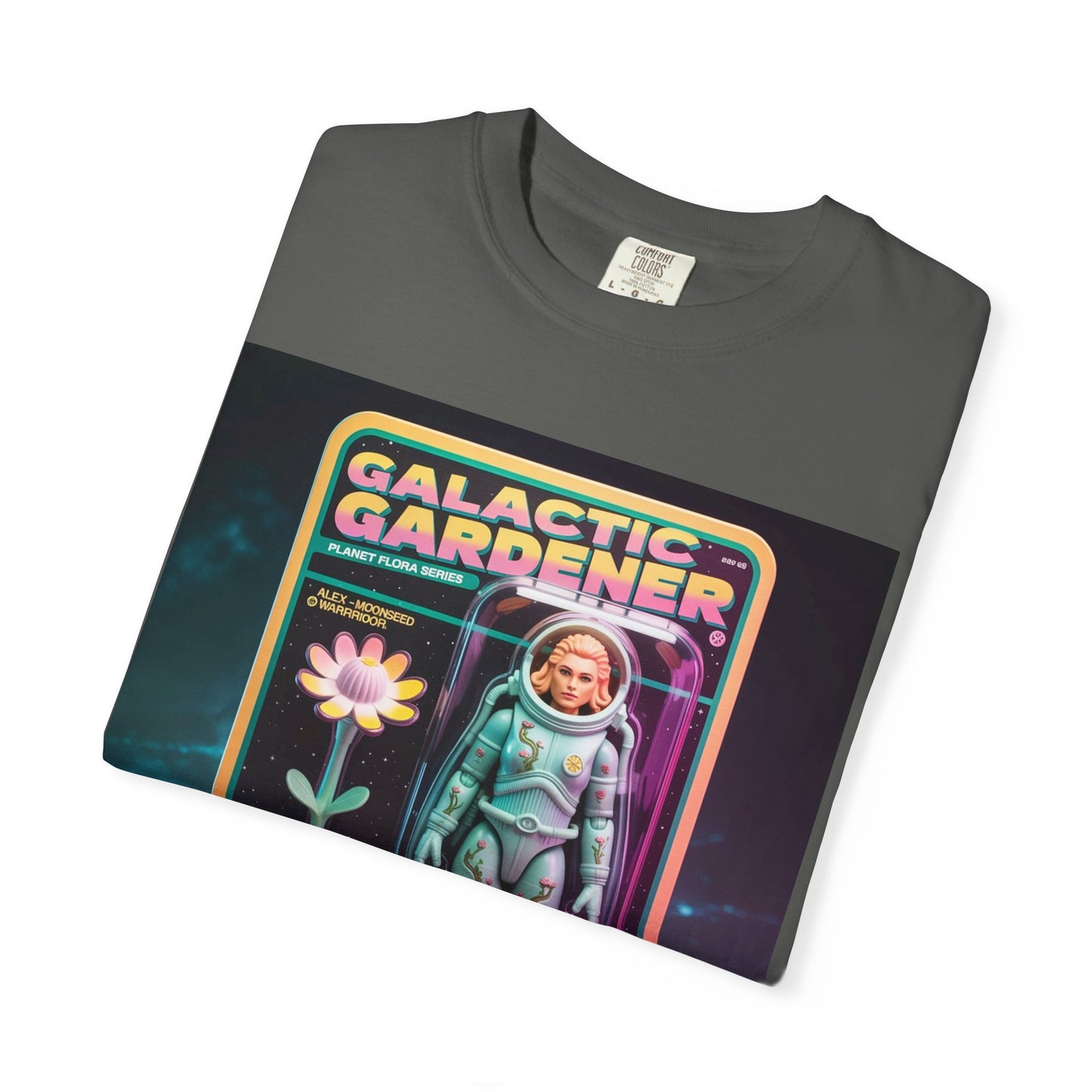 Galactic Gardener Action Figure Tee – Custom Name & Date – Retro Sci-Fi Surreal Shirt – Alex Moonseed Warrior Est. 1987 – Limited Edition Toy Box Design
