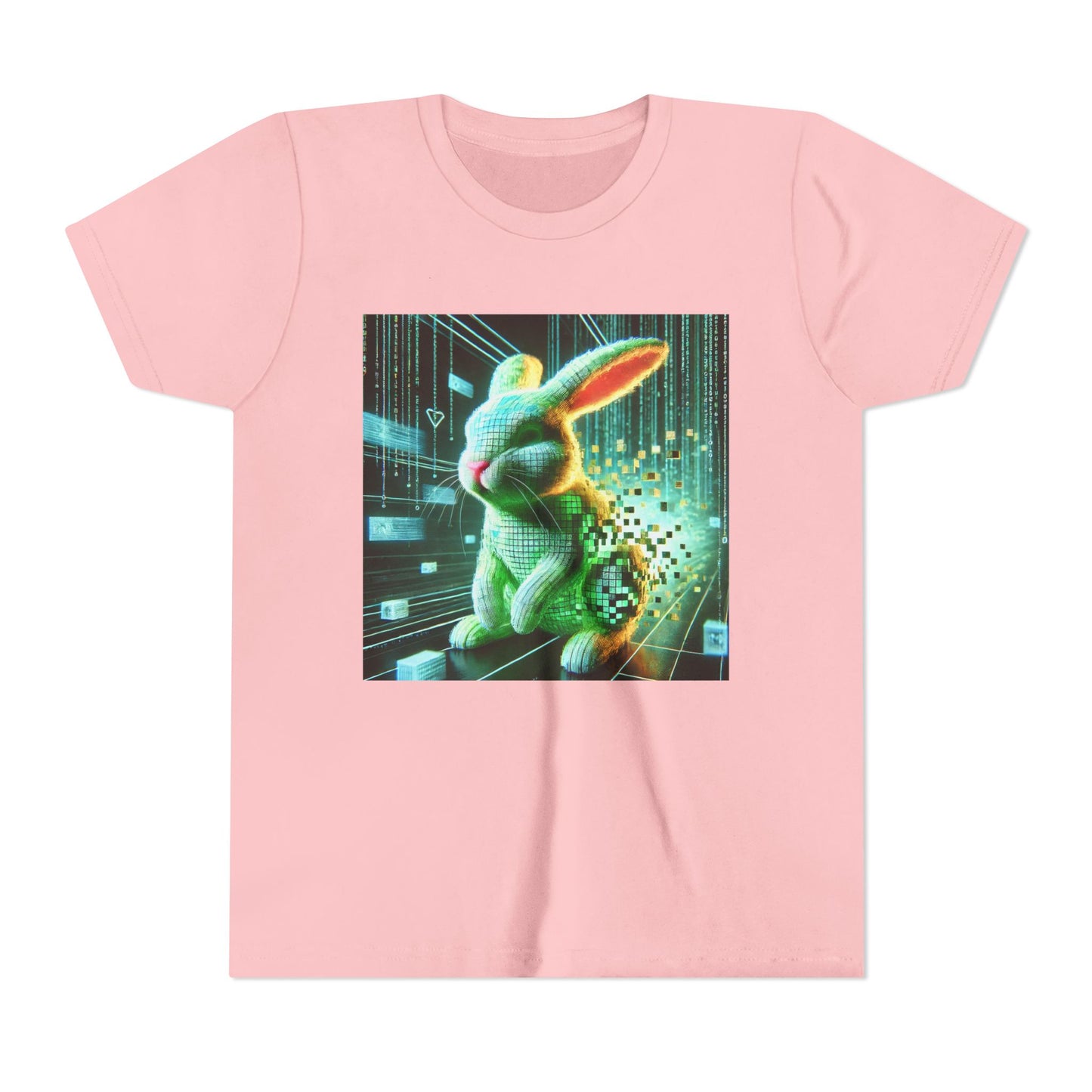 Glitch in the Matrix Easter Bunny Kids T-Shirt | kids spring glitch shirt