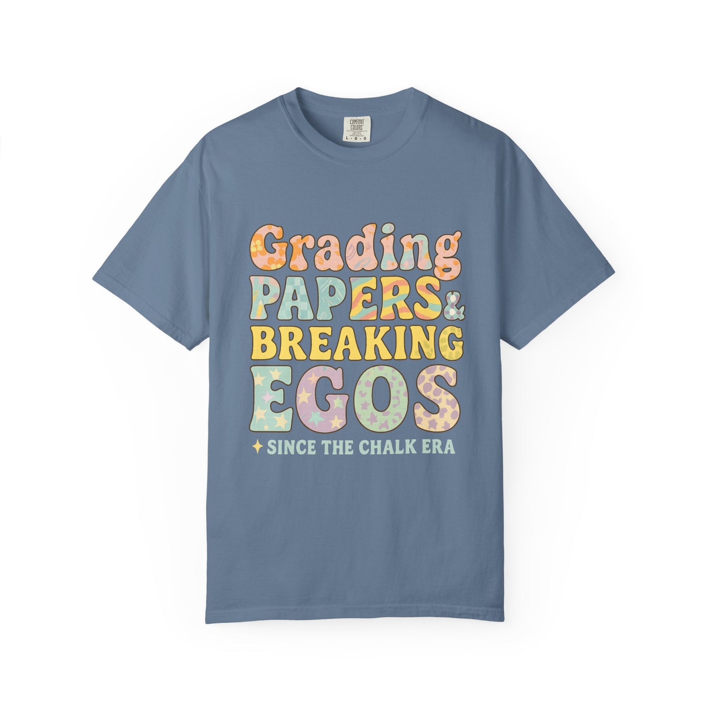 Grading Papers & Breaking Egos T-Shirt – Earthy Retro Teacher Shirt – Leopard Print, Stars, Chalk Era Quote – Trendy Teacher Gift