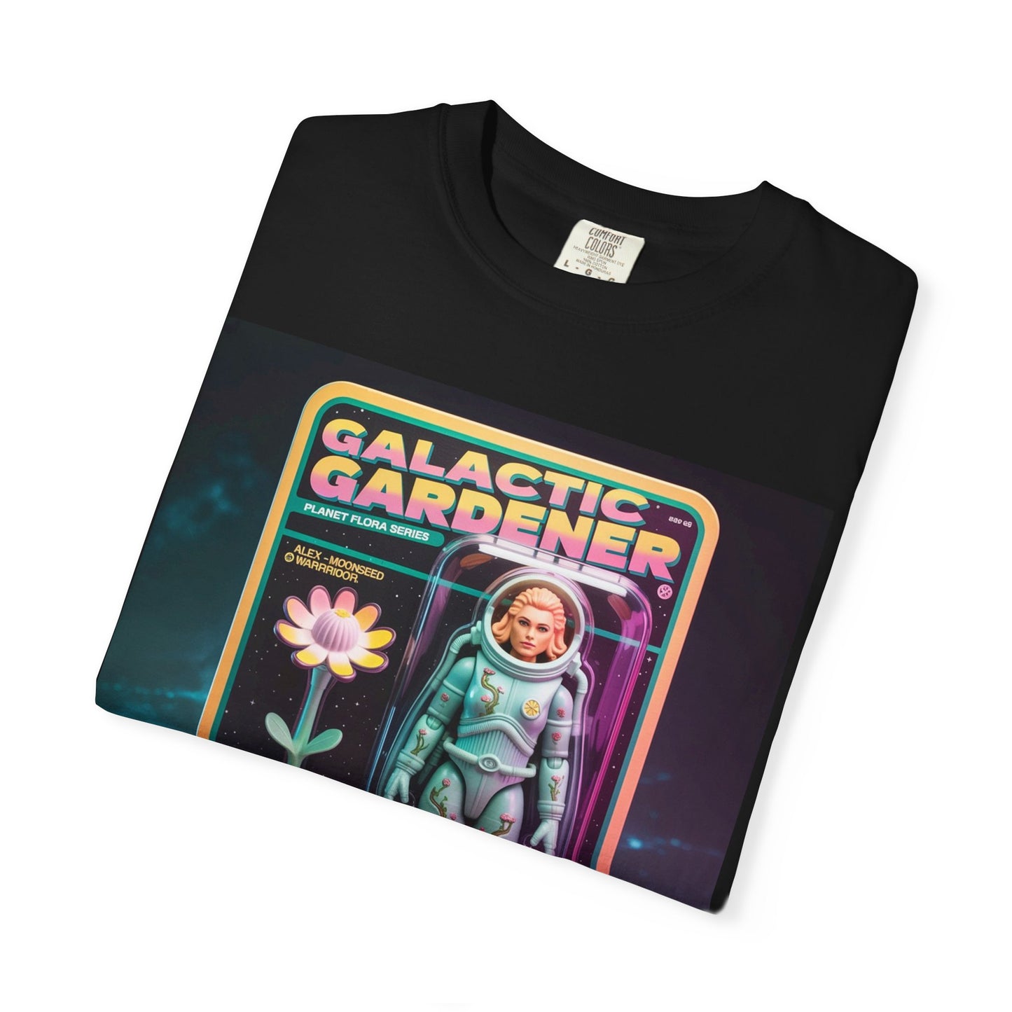 Galactic Gardener Action Figure Tee – Custom Name & Date – Retro Sci-Fi Surreal Shirt – Alex Moonseed Warrior Est. 1987 – Limited Edition Toy Box Design