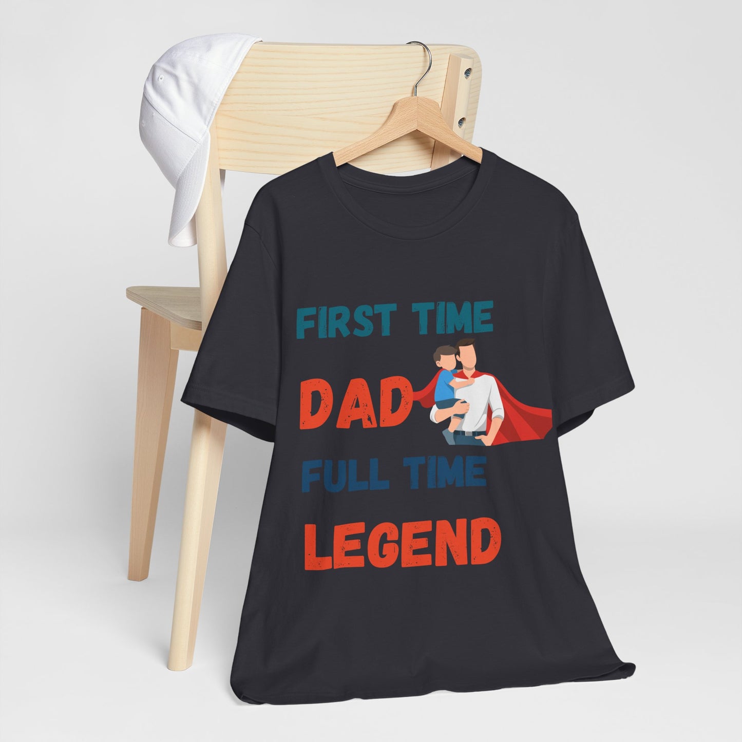 Funny New Dad T-Shirt – "First-Time Dad, Full-Time Legend" – Retro Unisex Fatherhood Gift Tee