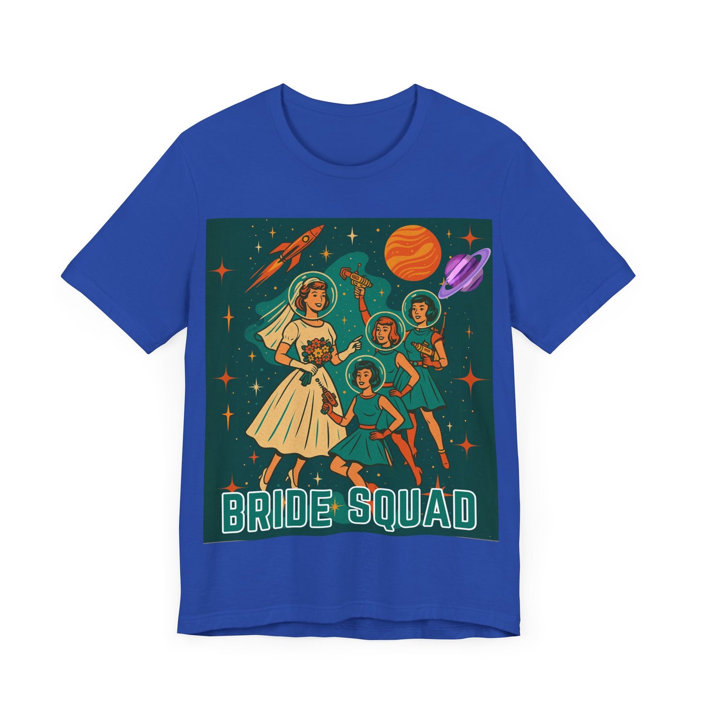 Retro Space Bride Squad Shirt – 1960s Sci-Fi Bachelorette Tee, Vintage Bridal Party T-Shirt, Outer Space Wedding Gift, Galaxy Bride Crew Outfit