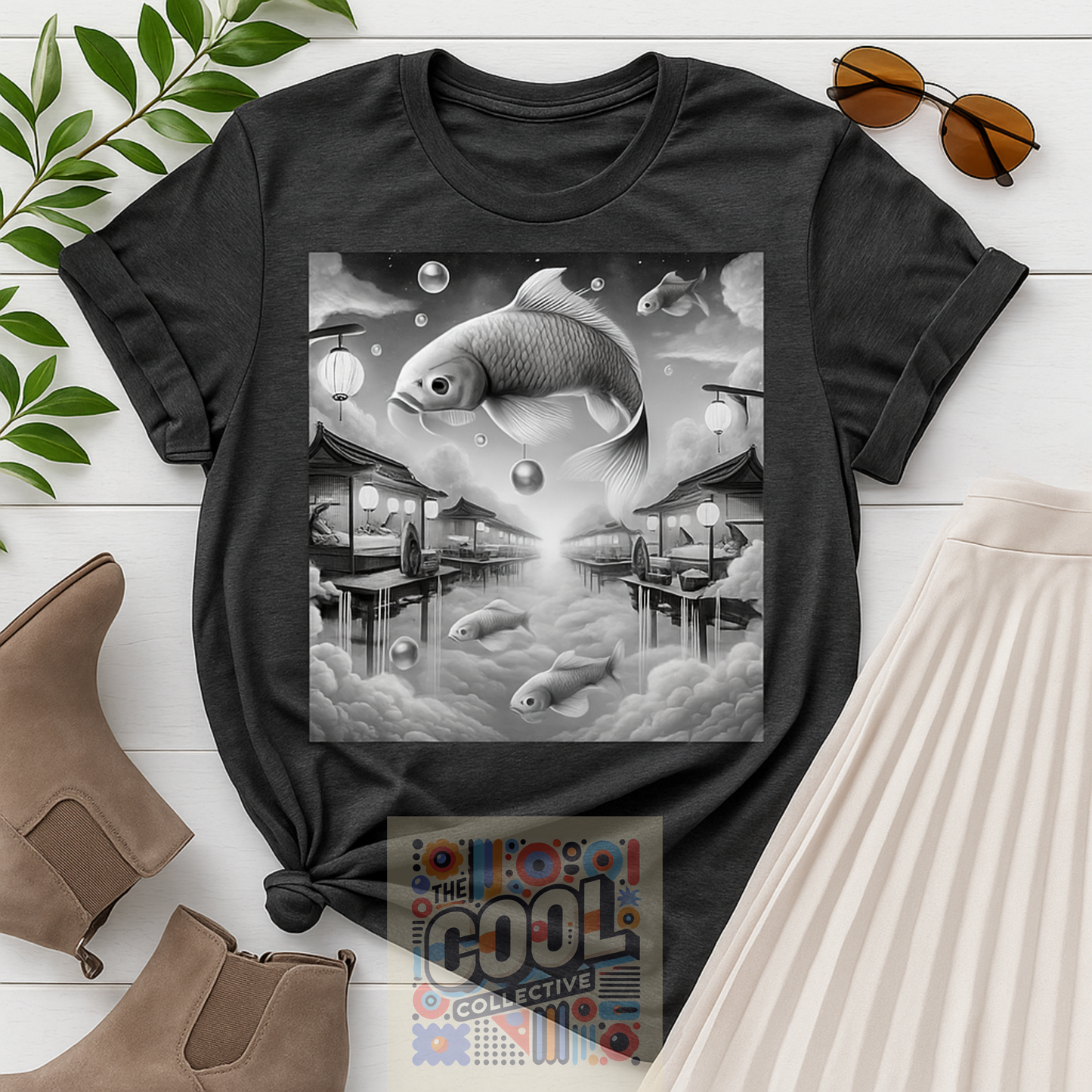 Artistic Japanese cloud market T-shirt graphic