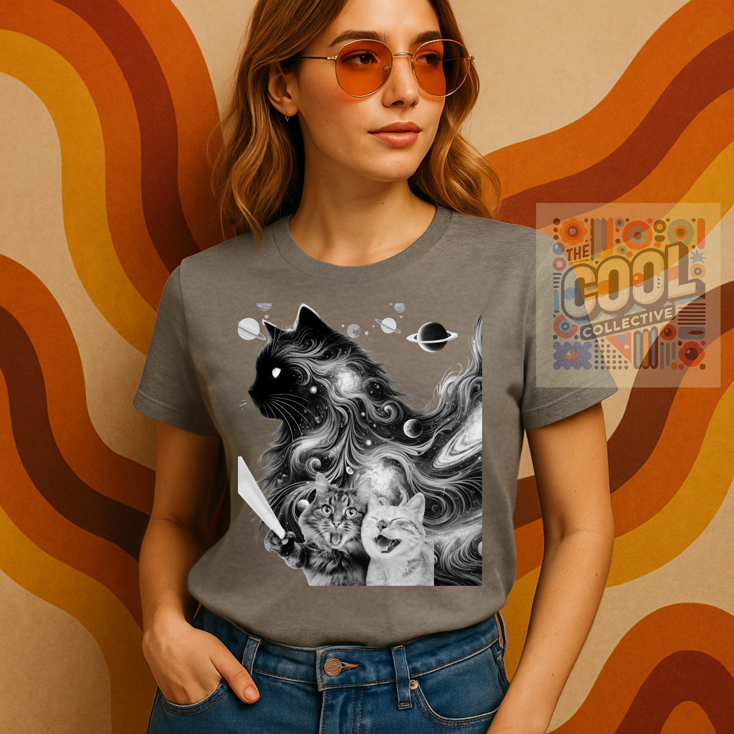 Cats Taking a Selfie T-Shirt – Surreal Interdimensional Cat Lovers Tee | Cosmic Kittycore Unisex Shirt