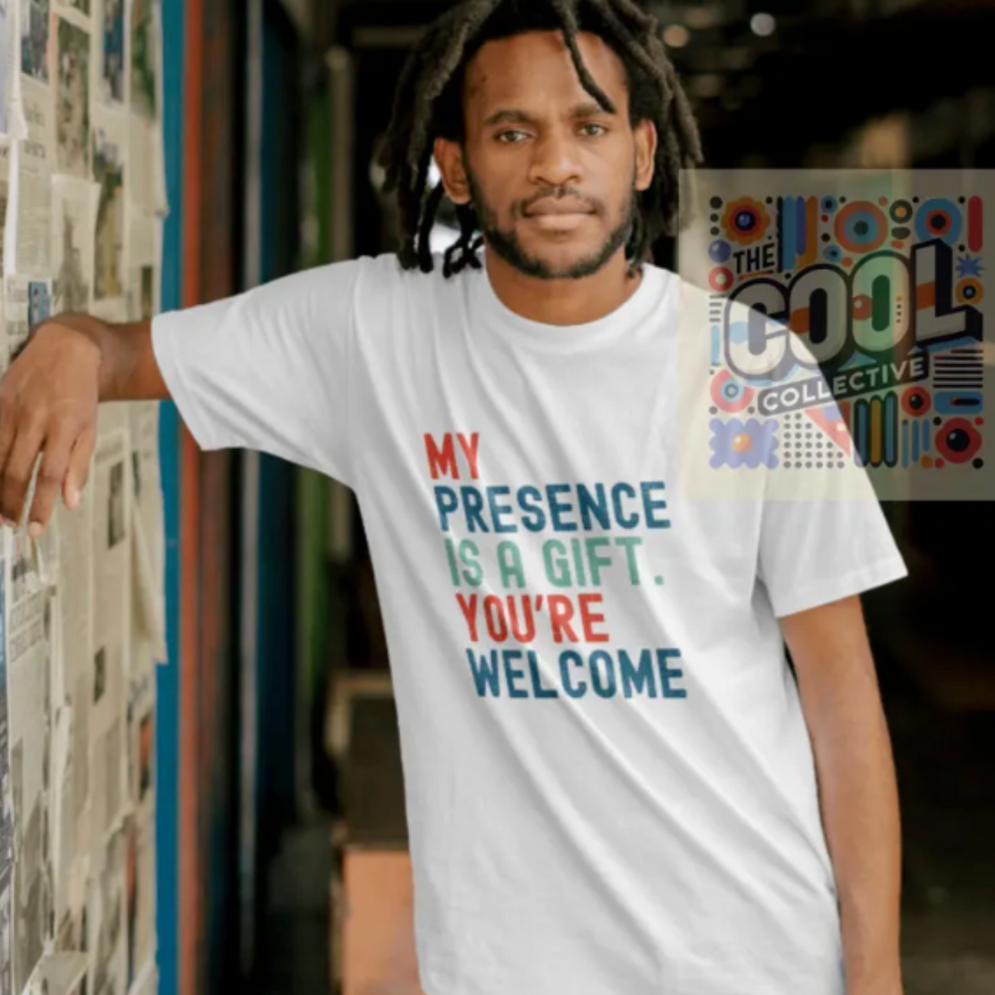 A unisex retro-style t-shirt with the phrase “My Presence Is A Gift. You’re Welcome.” Perfect for confident personalities, sassy gift-givers, and bold statement lovers.
