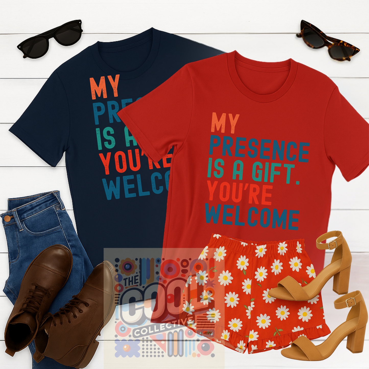 Funny graphic tee featuring bold, multicolored confidence quote