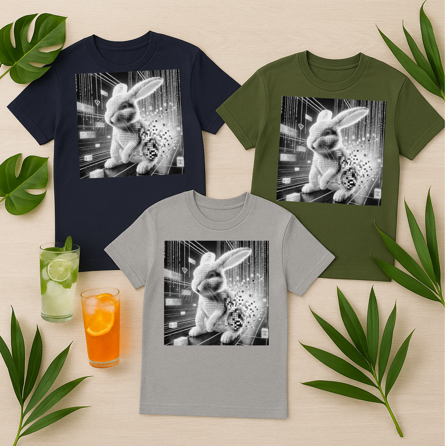 Glitch Bunny T-Shirt – Surreal Black & White Matrix Rabbit Tee | Trippy Bunnycore Unisex Shirt | Free Delivery