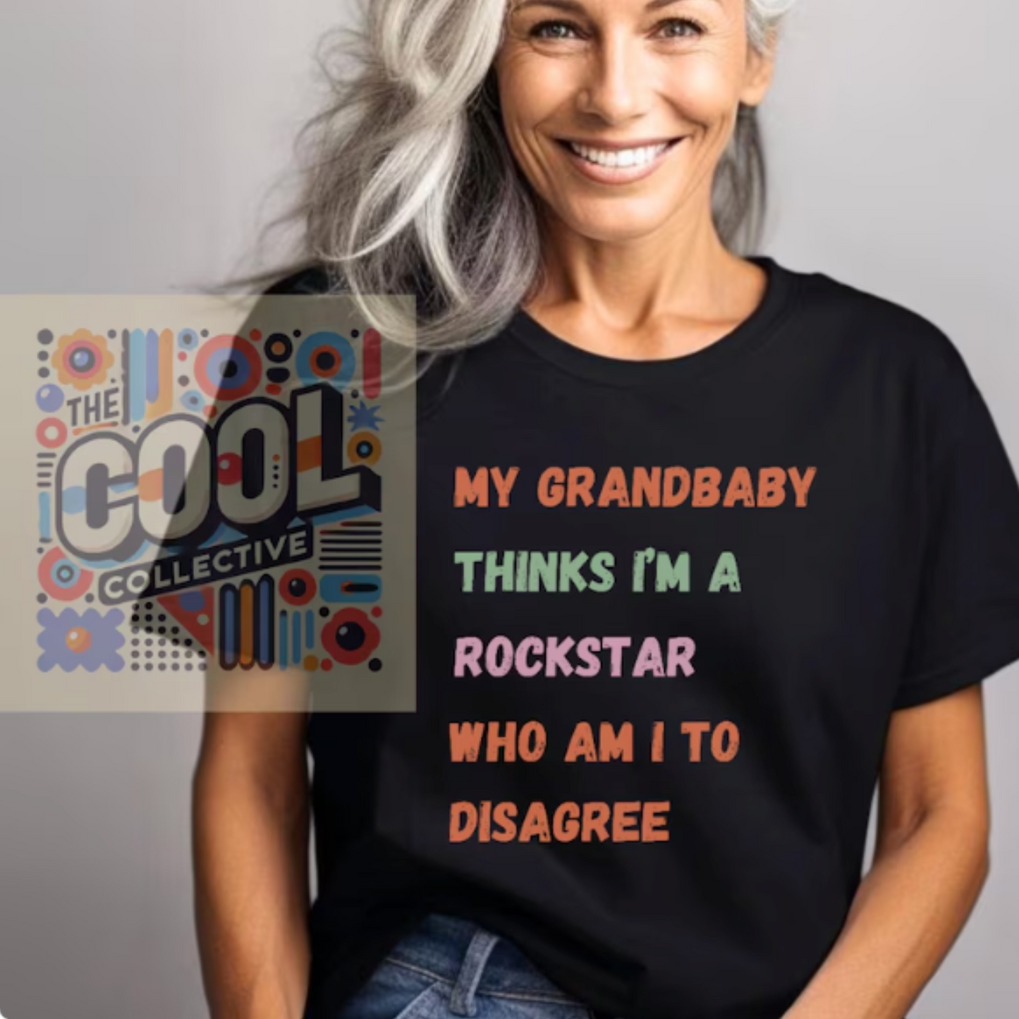 A unisex retro-style t-shirt with the phrase “My Grandbaby Thinks I’m a Rockstar, Who Am I to Disagree.” Ideal for proud grandparents, funny family gifts, and new grandmas or grandpas.