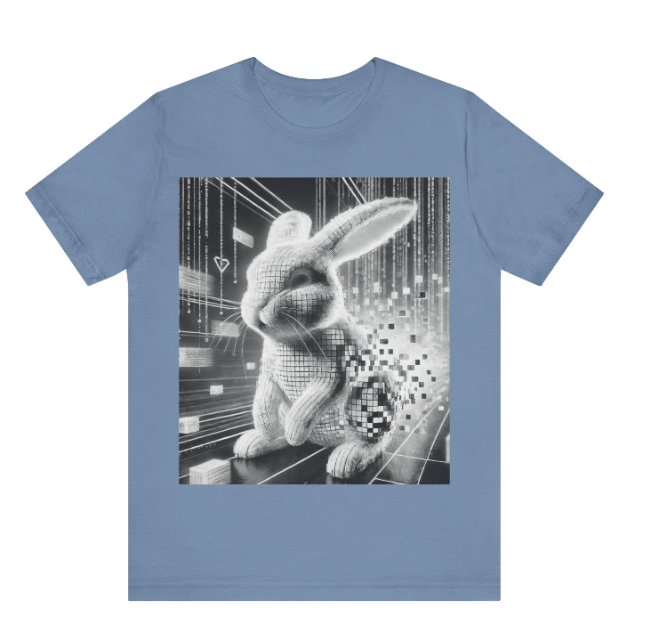 Glitch Bunny T-Shirt – Surreal Black & White Matrix Rabbit Tee | Trippy Bunnycore Unisex Shirt | Free Delivery