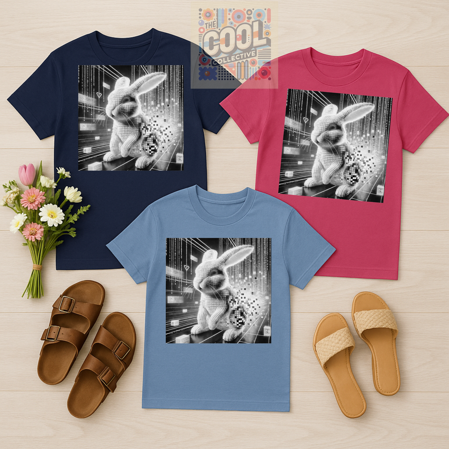 Glitch Bunny T-Shirt – Surreal Black & White Matrix Rabbit Tee | Trippy Bunnycore Unisex Shirt | Free Delivery