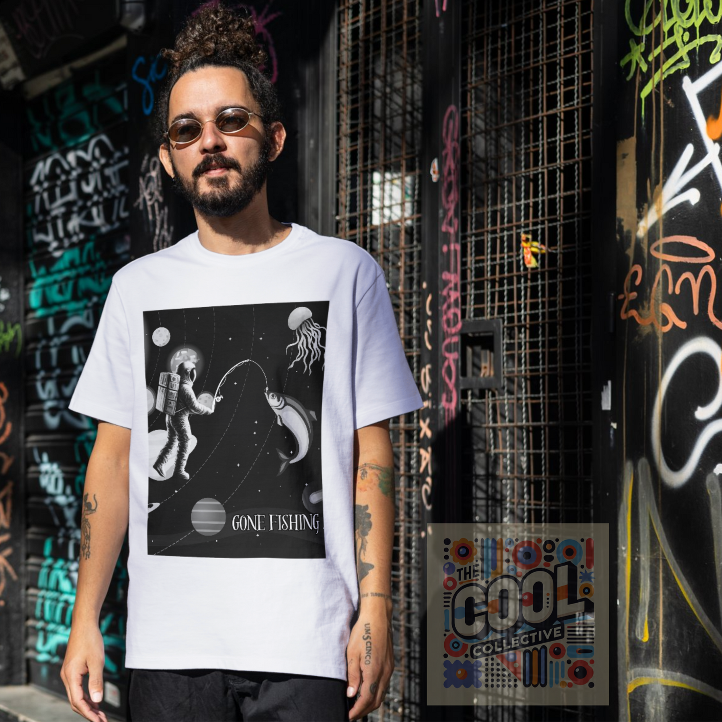 Astronaut Gone Fishing T-Shirt is the ultimate mashup of sci-fi surrealism, cosmic chill, and dreamy alt fashion.