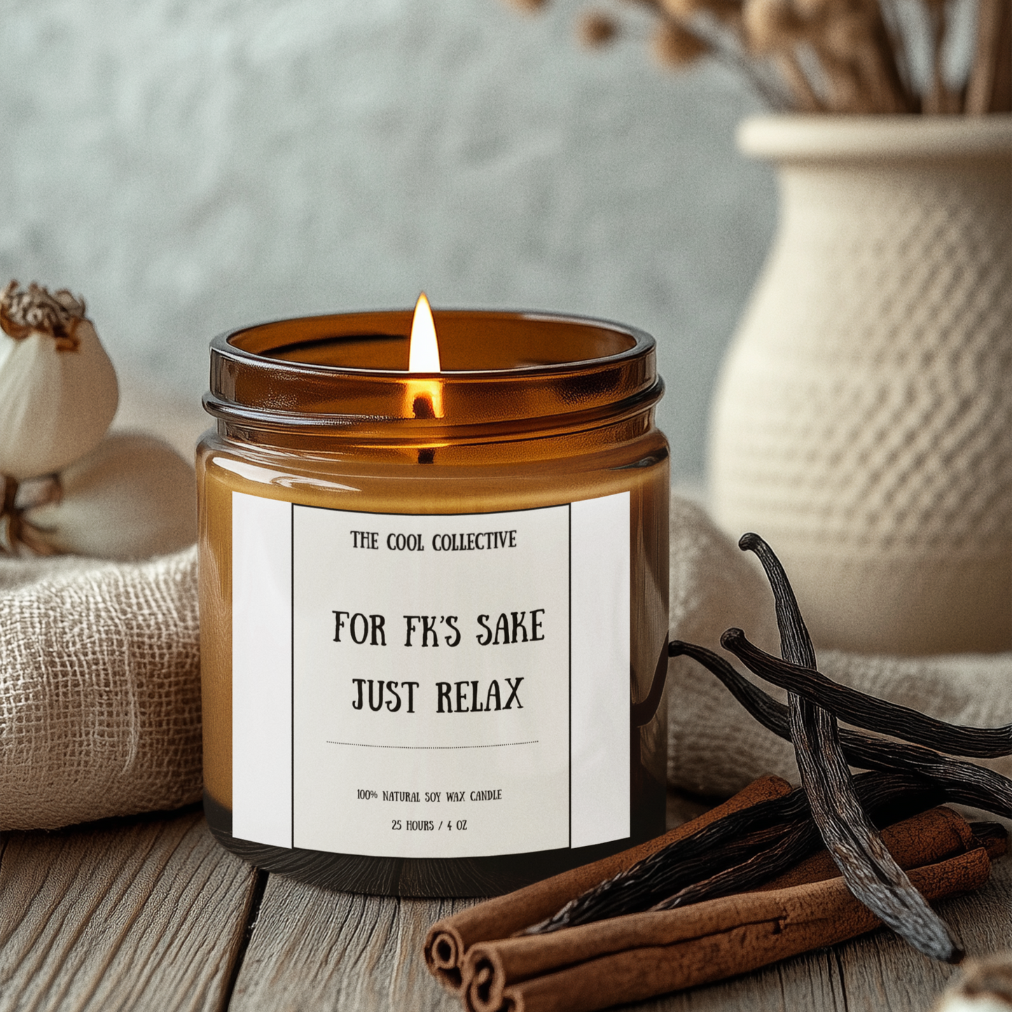 For FK Sake Just Relax - Scented Soy Candle 4 oz Amber Jar