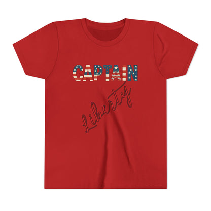 Captain Liberty Youth 4th of July Tee – Patriotic Kids Shirt for Independence Day, Summer BBQs & Family Matching Outfits, Free Delivery, Family Bundle Tee's