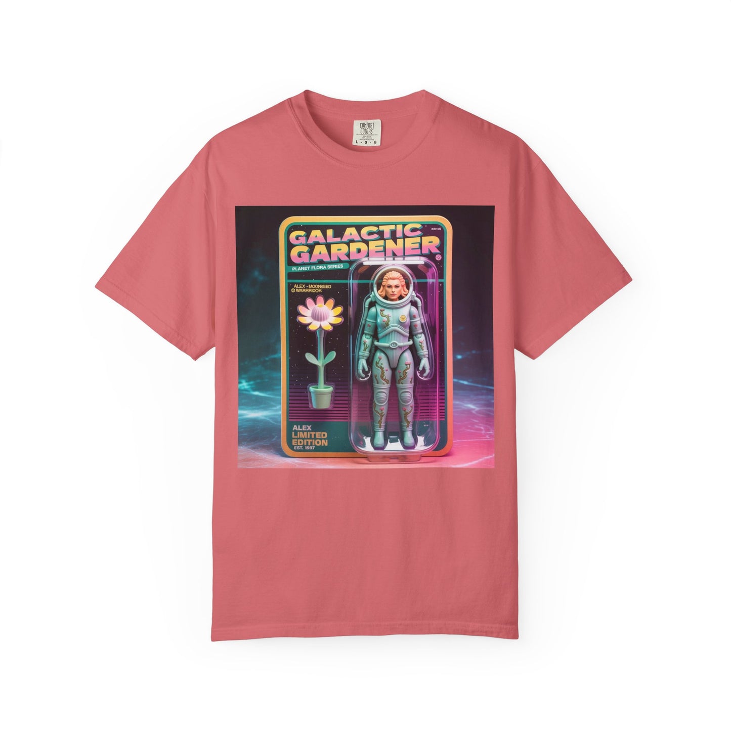 Galactic Gardener Action Figure Tee – Custom Name & Date – Retro Sci-Fi Surreal Shirt – Alex Moonseed Warrior Est. 1987 – Limited Edition Toy Box Design