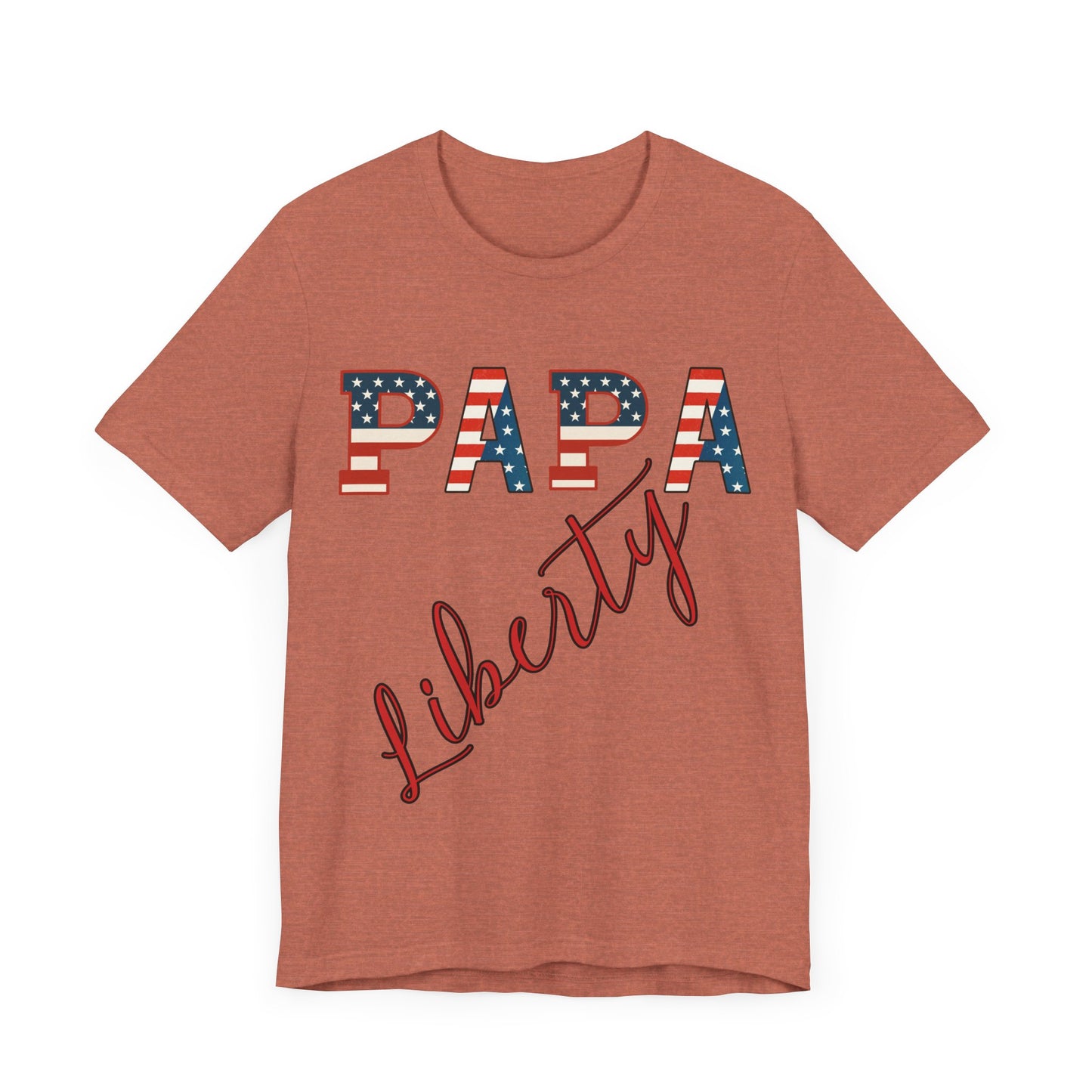 Papa Liberty 4th of July Shirt – Patriotic Men’s Bella Canvas Tee for BBQs, Parades & Family Matching Outfits, Indpendence Day, Free Delivery