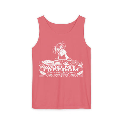 Paws Off My Freedom Tank Top, Patriotic Unisex Comfort Colors 4th of July Shirt, Stars & Stripes Summer, USA Tee, Patriotic Dog Lover, Summer Apparel, Fourth of July Shirt, Gift for Dog Owners, Animal Lover Clothing