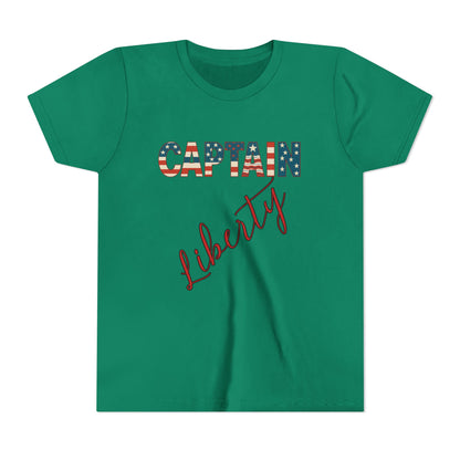 Captain Liberty Youth 4th of July Tee – Patriotic Kids Shirt for Independence Day, Summer BBQs & Family Matching Outfits, Free Delivery, Family Bundle Tee's