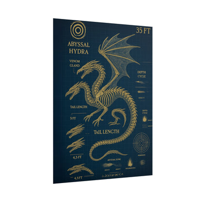 Abyssal Hydra Blueprint Wall Art, Mythical Dragon Anatomy Poster, Fantasy Sea Creature Decor, Steampunk Deep Sea Illustration, Gothic Nerd