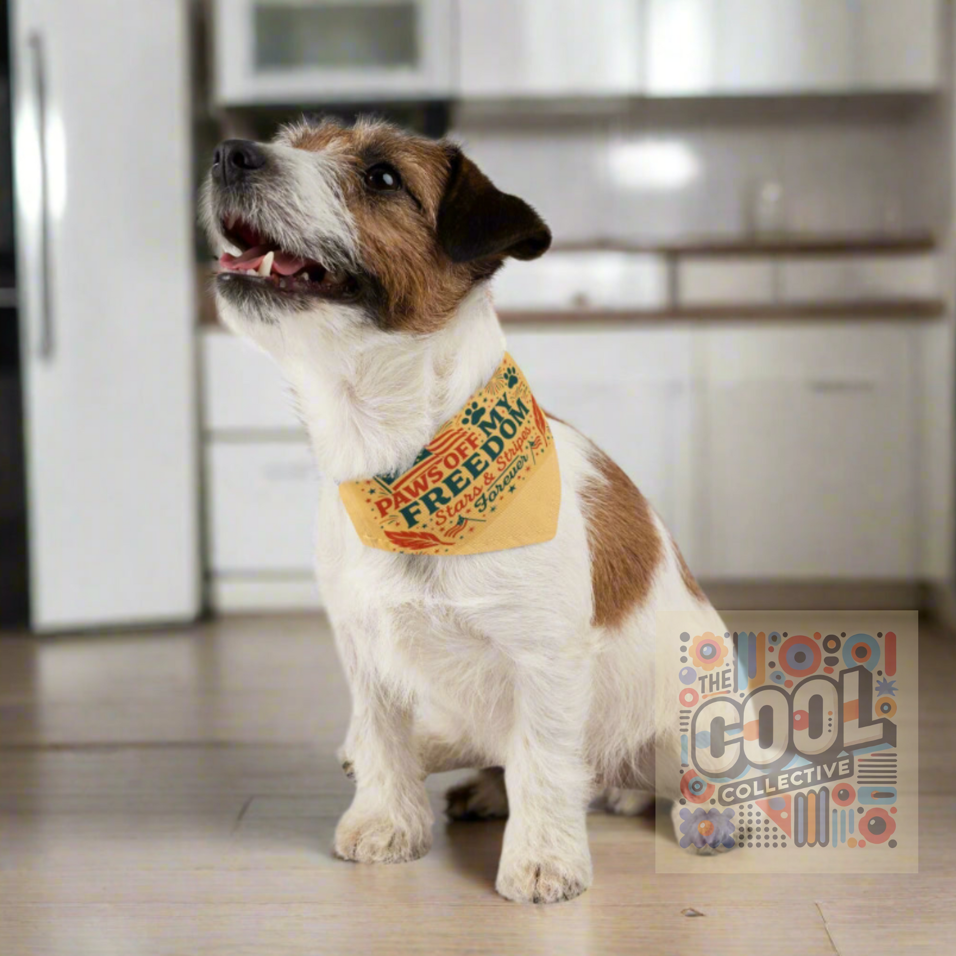 4th of July dog bandana with patriotic saying, red white and blue pet scarf for summer BBQ, freedom celebration, or American holiday outfit