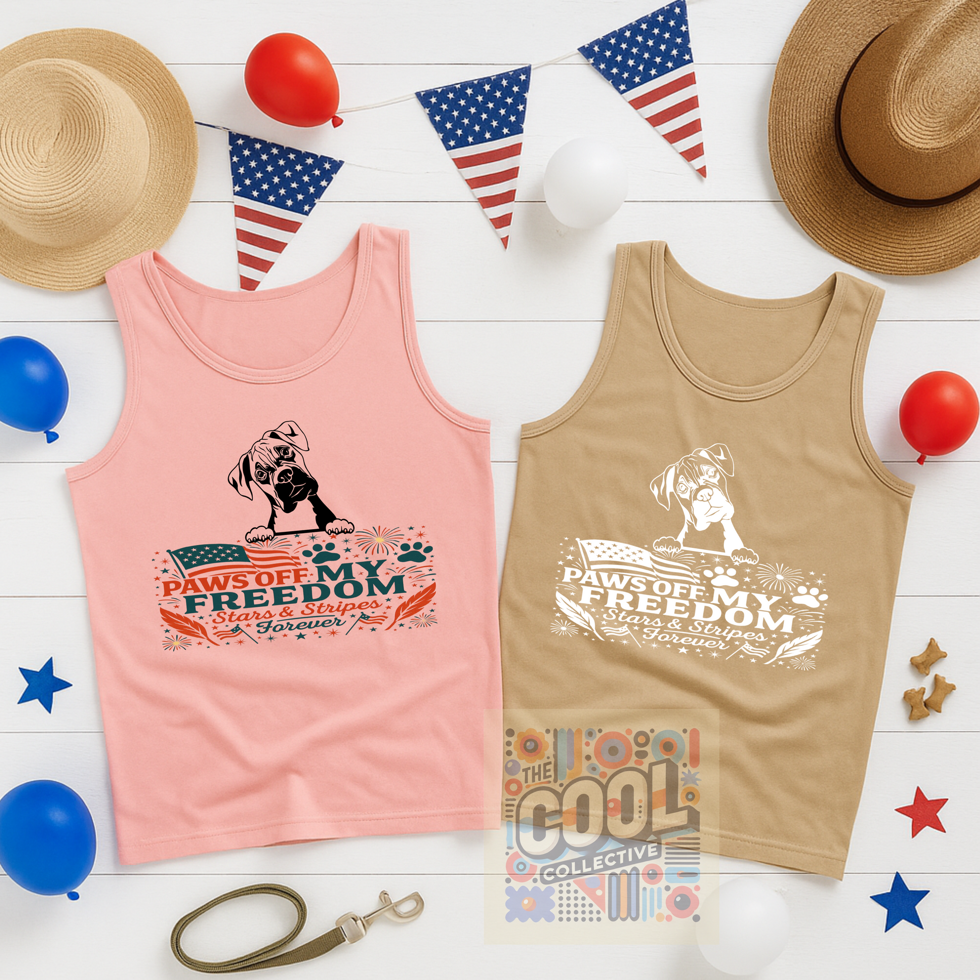 Independence Day unisex tank tops, patriotic, stars and stripes, perfect for 4th of July, dog lovers, BBQs, and freedom-themed celebrations