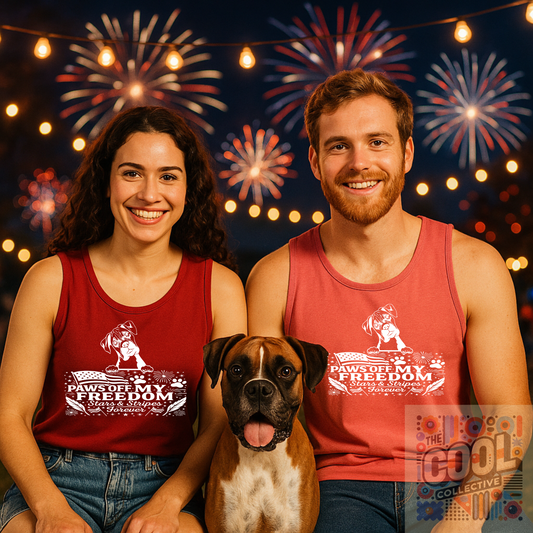 Patriotic tank tops for Independence Day, perfect for dog lovers, July 4th parties, summer BBQs, and freedom-themed celebrations