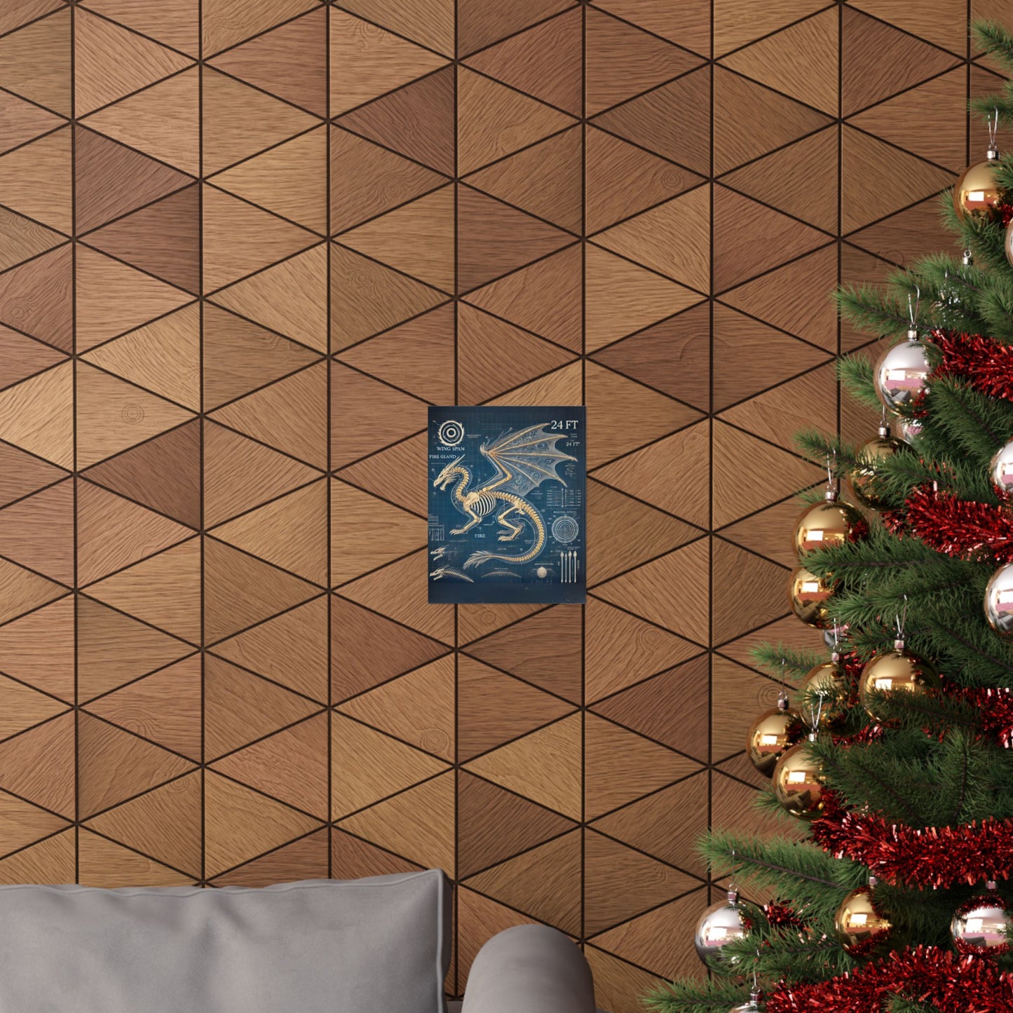 Dragon Blueprint Wall Art, Fire-Breathing Fantasy Anatomy Poster, Mythical Creature Skeleton Print, Gothic Steampunk, Gamers, Collectors