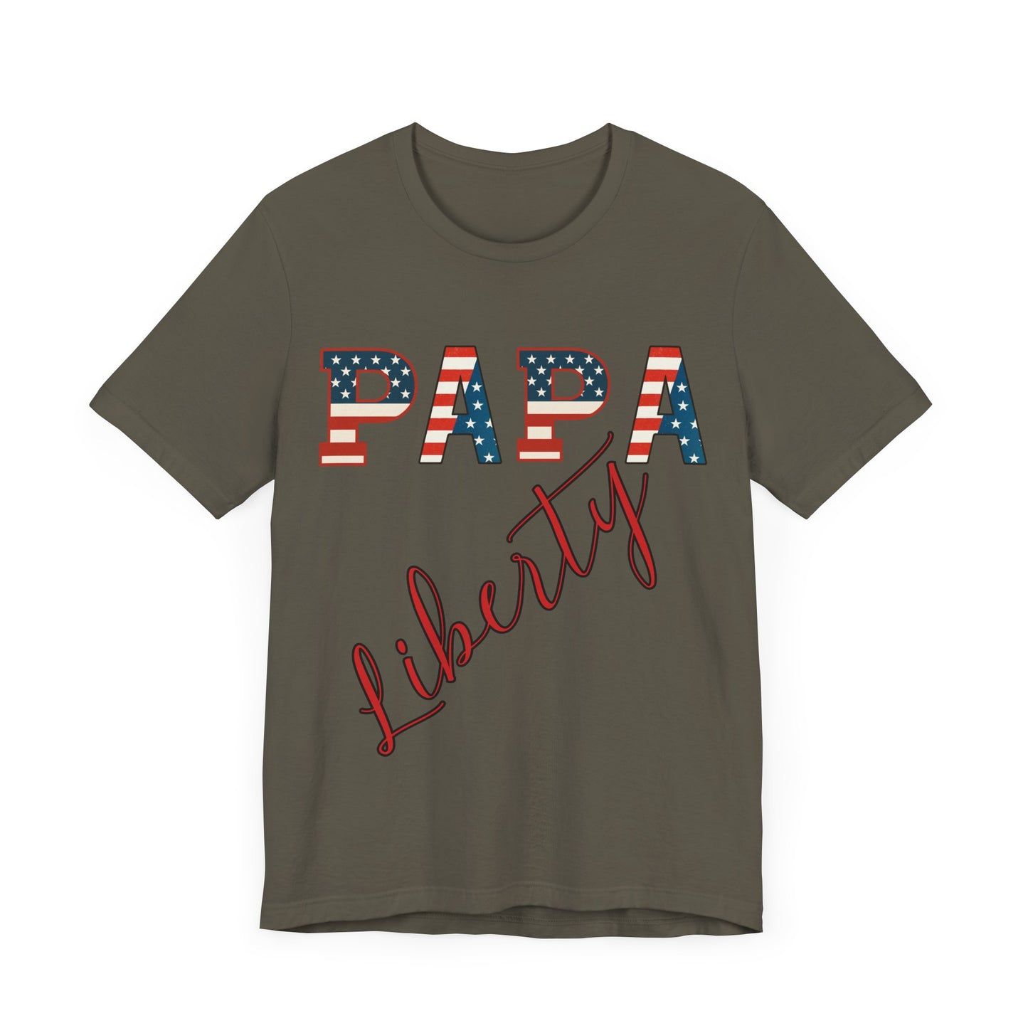 Papa Liberty 4th of July Shirt – Patriotic Men’s Bella Canvas Tee for BBQs, Parades & Family Matching Outfits, Indpendence Day, Free Delivery