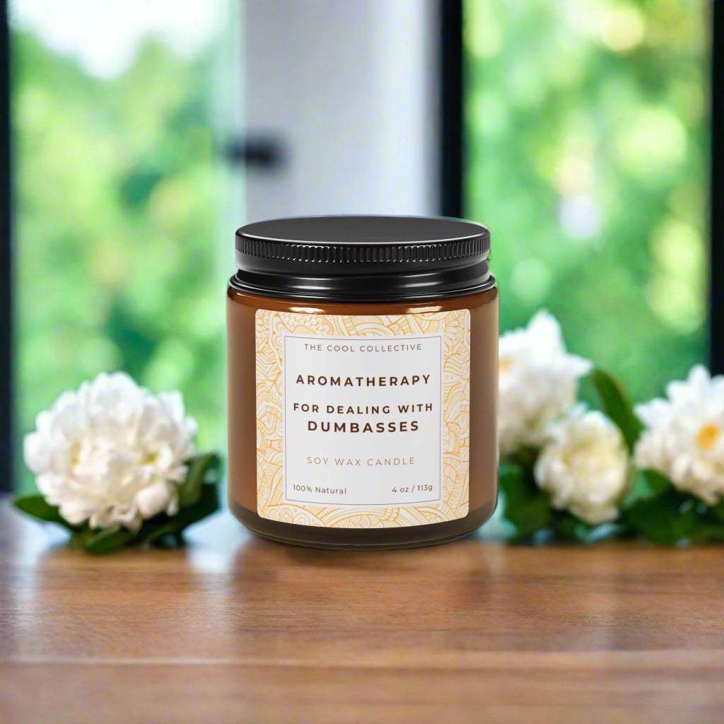 Natural soy wax candle with bold and hilarious text
