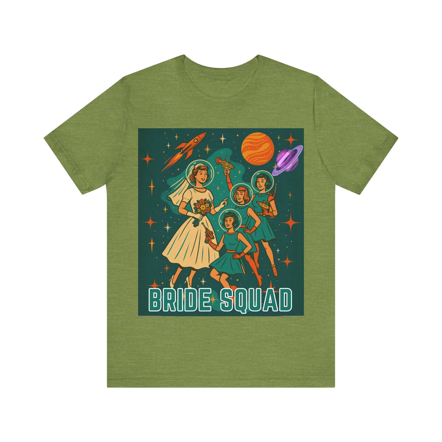 Retro Space Bride Squad Shirt – 1960s Sci-Fi Bachelorette Tee, Vintage Bridal Party T-Shirt, Outer Space Wedding Gift, Galaxy Bride Crew Outfit