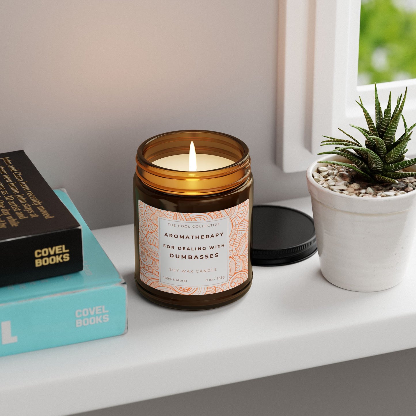 soy candle with bold statement and label design