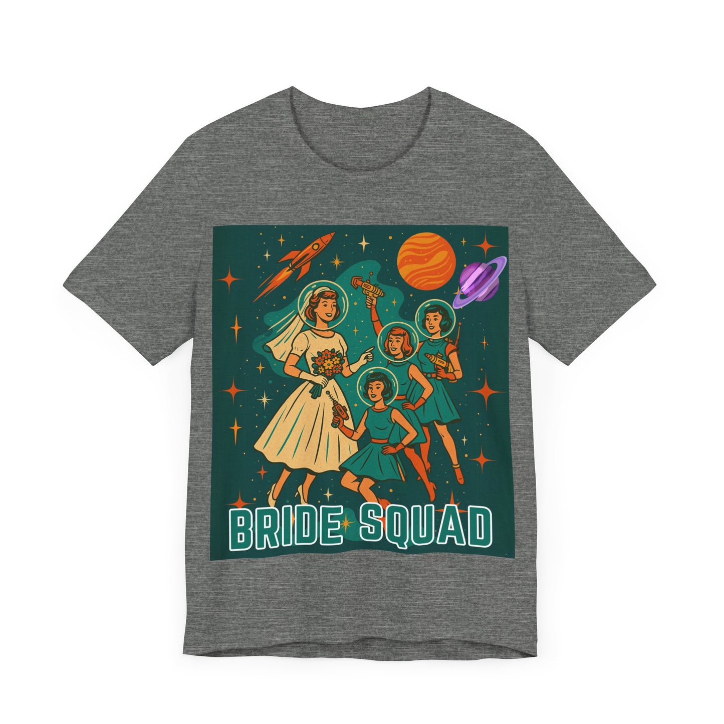 Retro Space Bride Squad Shirt – 1960s Sci-Fi Bachelorette Tee, Vintage Bridal Party T-Shirt, Outer Space Wedding Gift, Galaxy Bride Crew Outfit