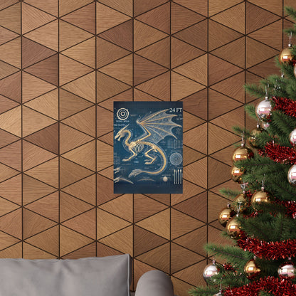 Dragon Blueprint Wall Art, Fire-Breathing Fantasy Anatomy Poster, Mythical Creature Skeleton Print, Gothic Steampunk, Gamers, Collectors