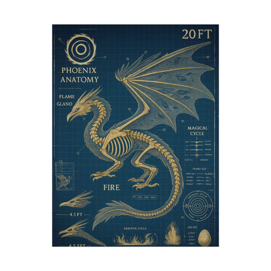 Phoenix Anatomy Blueprint Poster Vintage Mythical Wall Art for Fantasy Lovers, Wizard Decor, Gothic Gallery Walls, Steampunk, Alchemy, Free Delivery, rpg dungeon master gift