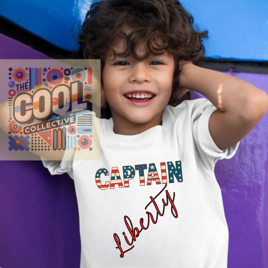 Captain Liberty kids shirt, youth 4th of July tee, patriotic USA family matching outfit, red white and blue Independence Day shirt for boys and girls