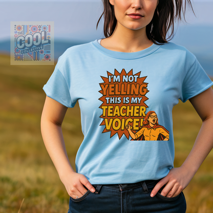 retro comic style teacher voice shirt