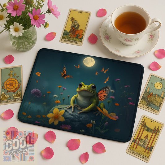 aesthetic office mat for women and men cottagecore mouse pad, witchcore desktop accessory, dreamy frog gamer mat, magical home office gift, floral fairycore desk mat