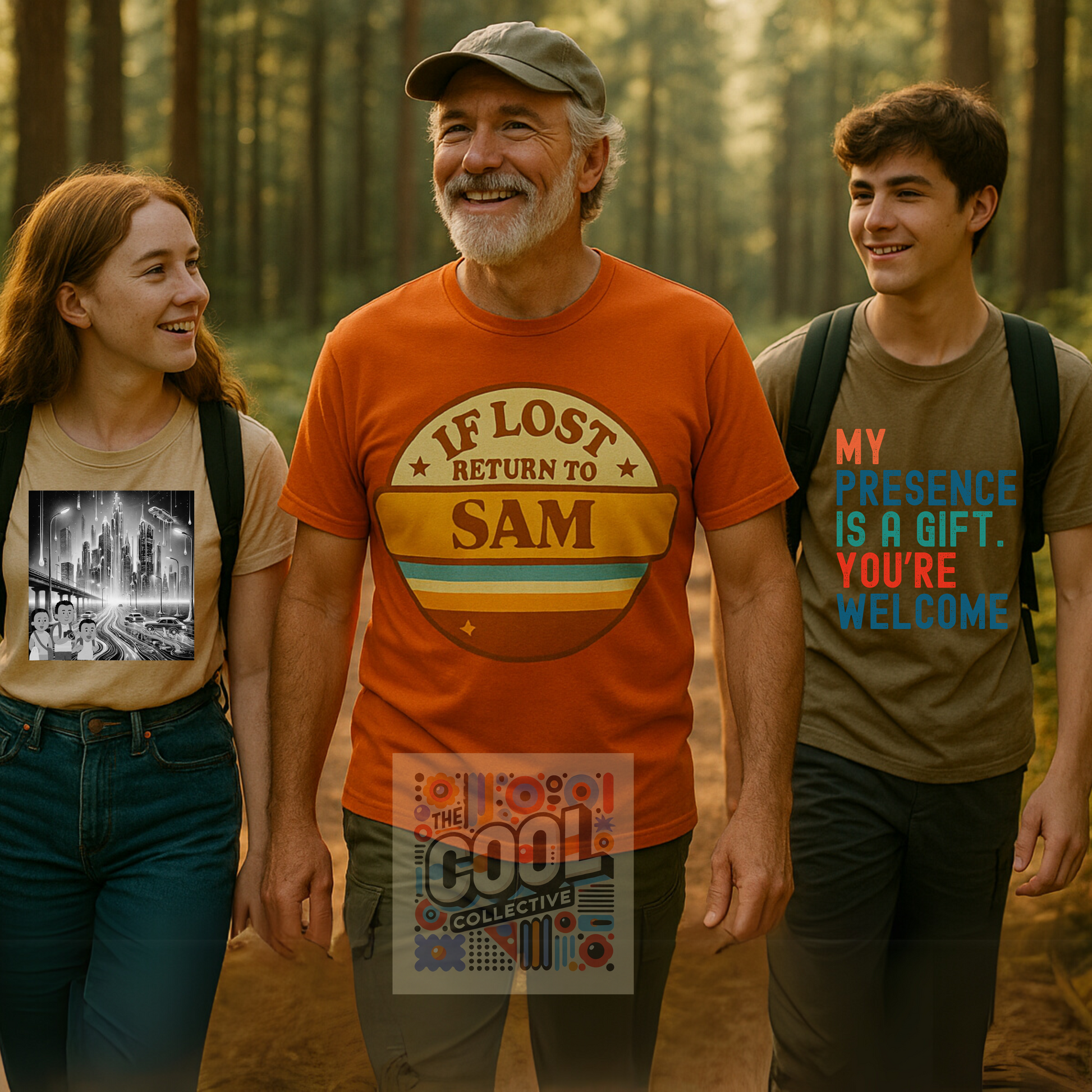 Retro badge-style Father’s Day T-shirt with ‘If Lost, Return to [Kid’s Name]’ in bold vintage font on beige background – ideal funny gift for dads