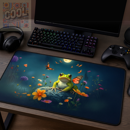 cottagecore desk mat, large gaming mouse pad, witchy office decor, aesthetic desk accessories, naturecore workspace setup, whimsical desk mat gift, tarot card desk mat, moon and frog mat, butterfly mouse pad, magical gamer desk aesthetic