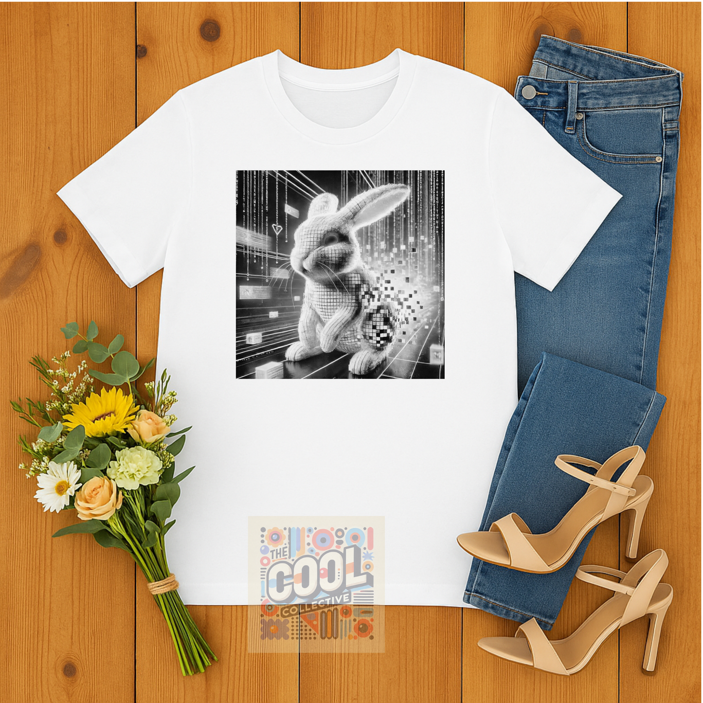 Glitch Bunny T-Shirt – Surreal Black & White Matrix Rabbit Tee | Trippy Bunnycore Unisex Shirt | Free Delivery