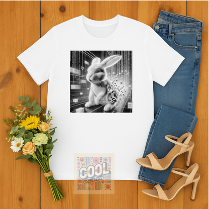 Glitch Bunny T-Shirt – Surreal Black & White Matrix Rabbit Tee | Trippy Bunnycore Unisex Shirt | Free Delivery