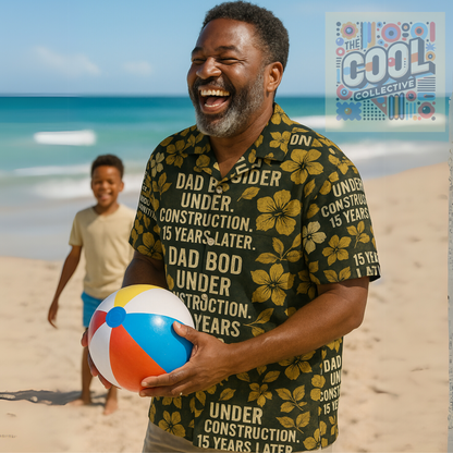 Funny Dad Bod Hawaiian shirt for men with floral retro print, perfect for Father's Day, beach vacations, summer BBQs, and tropical family holidays