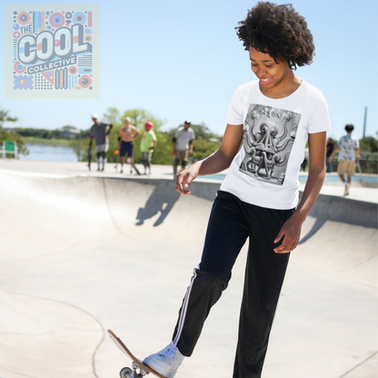 Underwater reading octopus surrounded by floating books and coral