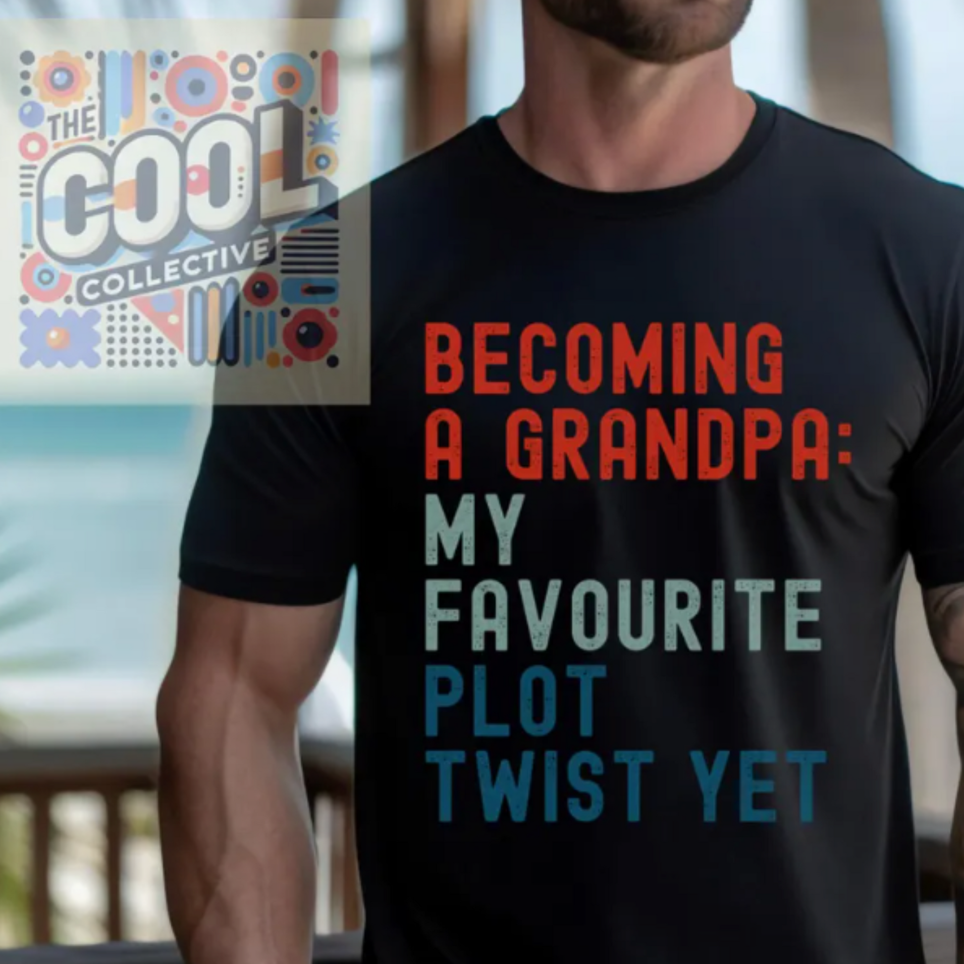 A unisex retro-style t-shirt with the phrase “Becoming a Grandpa: My Favorite Plot Twist Yet.” Ideal for new grandfathers, pregnancy reveal gifts, and baby announcements.