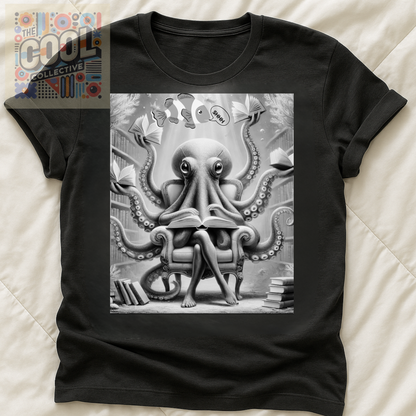 Cute clownfish saying “Shhh” in magical ocean-themed book scene