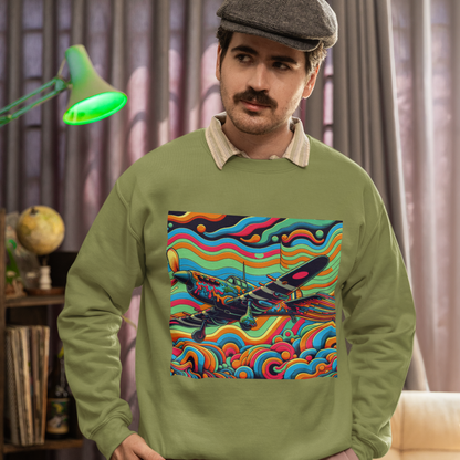 Colorful Retro Airplane Sweatshirt | Vintage Pilot Crewneck | Unisex Aviation Gift